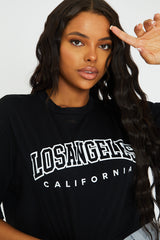 Black Cropped Los Angeles Print T-Shirt - Jayla