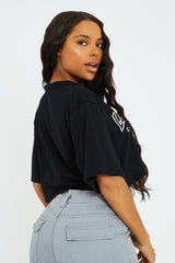 Black Cropped Los Angeles Print T-Shirt - Jayla