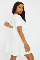 White Frill Smock Dress - Ruth