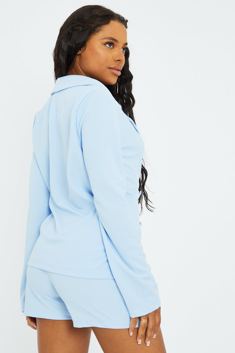 Blue Double Breasted Tailored Blazer - Anvi