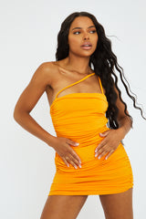 Orange Side Ruched Jersey Mini Dress - Benita