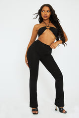 Black Rib Halter Neck Crop Top & Trouser Set - Bridget