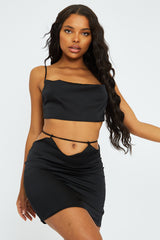 Black Satin Cowl Neck Crop Top - Val