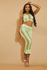 Sage Knot Cut Out Crop Top & Midi Skirt Set - Clara