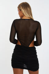 Black Knitted Mesh Bodysuit & Wrap Mini Skirt Set - Hailey