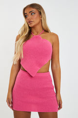 Pink Knitted Crop Top & Mini Skirt Set - Kelsey