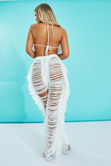 Cream Frayed Knit Bralette & Trouser Set - Scarlett