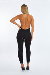 Black Contrast Stitch Detail Halter Neck Jumpsuit - Amy