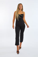 Black Lace Up Back Wide Leg Jumpsuit - Lyric