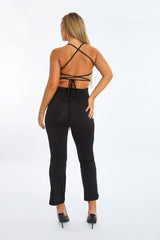Black Lace Up Back Wide Leg Jumpsuit - Lyric