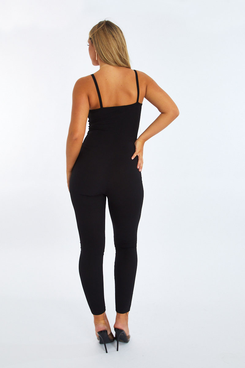 Black Rib Knit Cut Out Jumpsuit - Tamsin