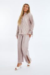 Stone Plisse Button Front Oversized Shirt & Trouser Set - Ingrid
