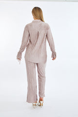 Stone Plisse Button Front Oversized Shirt & Trouser Set - Ingrid