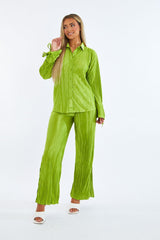 Green Plisse Button Front Oversized Shirt & Trouser Set - Ingrid