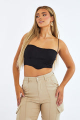 Black Corset Detail Cropped Top - Cosima