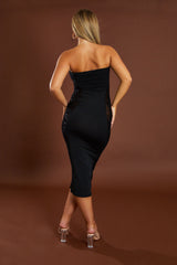 Black Jersey Mesh Panel Bandeau Midi Dress - Lexi