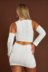 Cream Knitted Cold Shoulder Crop Top & Mini Skirt Set - Zaynab