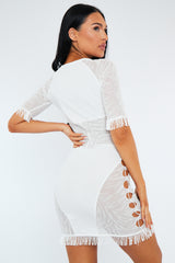 White Zebra Print Cut Out Mesh Mini Dress - Josslyn