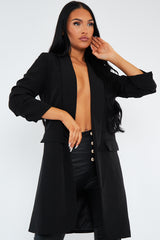 Black Longline Ruched Sleeves Blazer - Mharlie