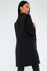 Black Longline Ruched Sleeves Blazer - Mharlie