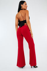 Red Ruched Front Tie Waist Slinky Trousers - Hava