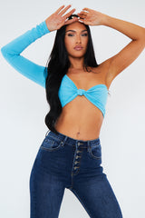 Blue Knot Front One Sleeve Crop Top - Yeliz