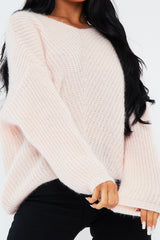 Blush Scoop Neck Fluffy Jumper - Ameliah