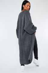 Dark Grey Balloon Sleeve Maxi Knit Cardigan - Imara