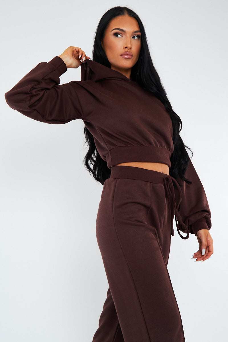 Chocolate Balloon Sleeve Cropped Hoodie - Heidi