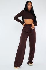 Chocolate Long Sleeve Underbust Crop Top - Tessa