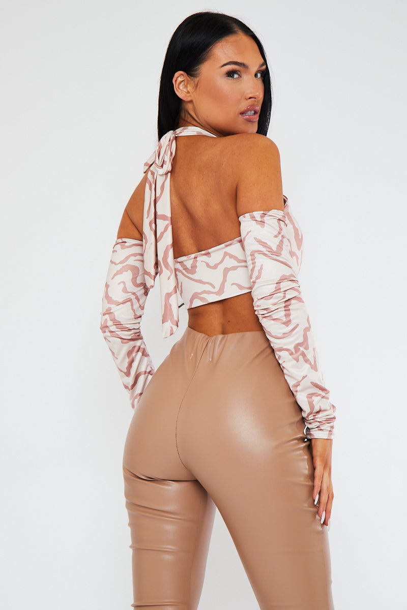 Beige Zebra Print Ring Front Crop Top - Zizi