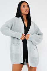 Grey Relaxed Fit Front Pockets Cardigan - Joelle