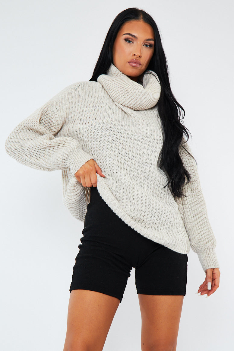 Beige Turtle Neck Knit Jumper | Knitwear | Rebellious Fashion
