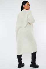 Beige Longline Relaxed Fit Front Pockets Cardigan - Leah