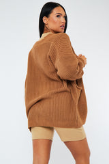 Camel Relaxed Fit Front Pockets Cardigan - Joelle