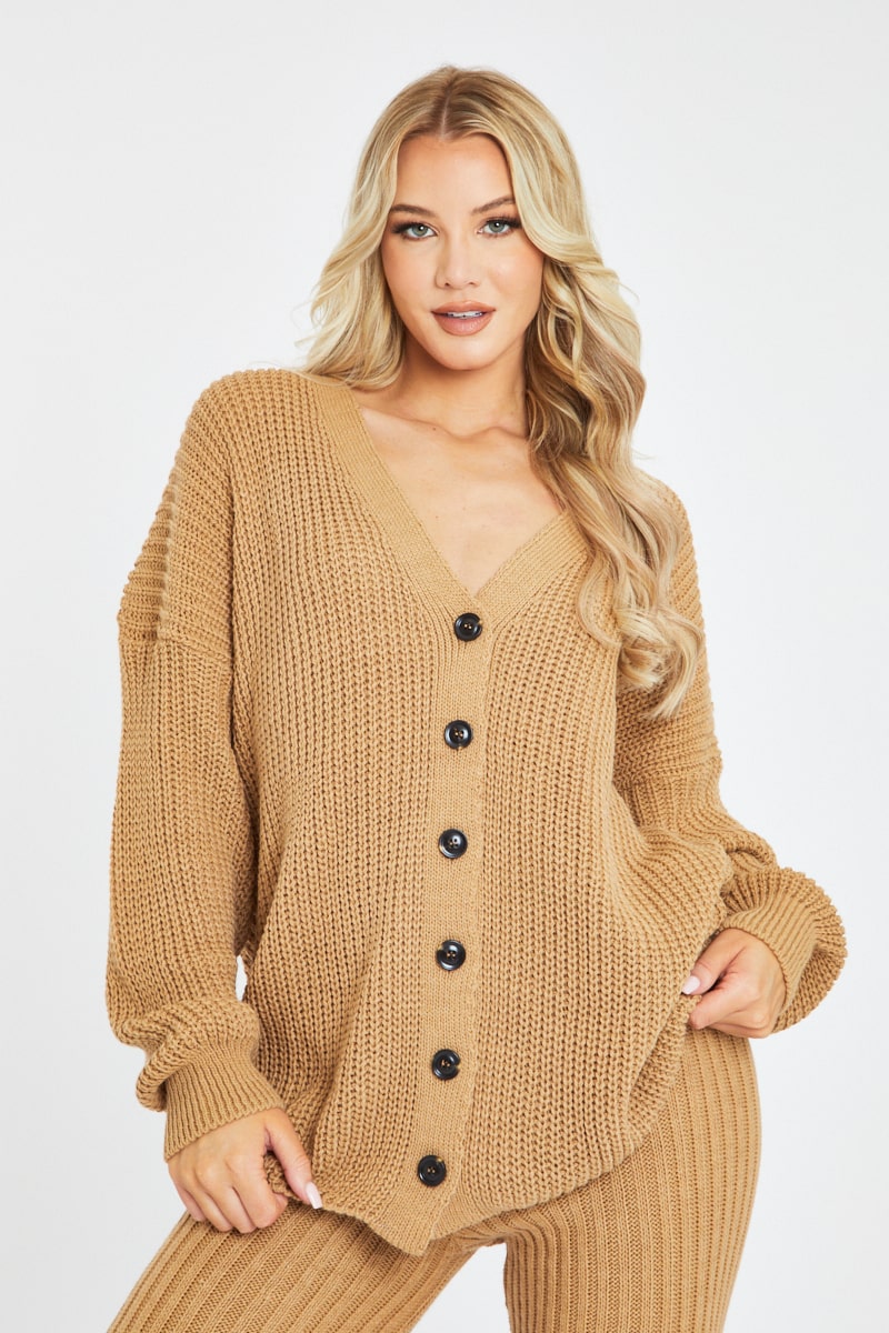 Camel Rib Knit Oversized Cardigan and Legging Set | Co-ords ...