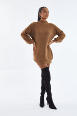 Brown Oversized Knit Jumper Dress - Inez