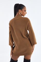 Brown Oversized Knit Jumper Dress - Inez