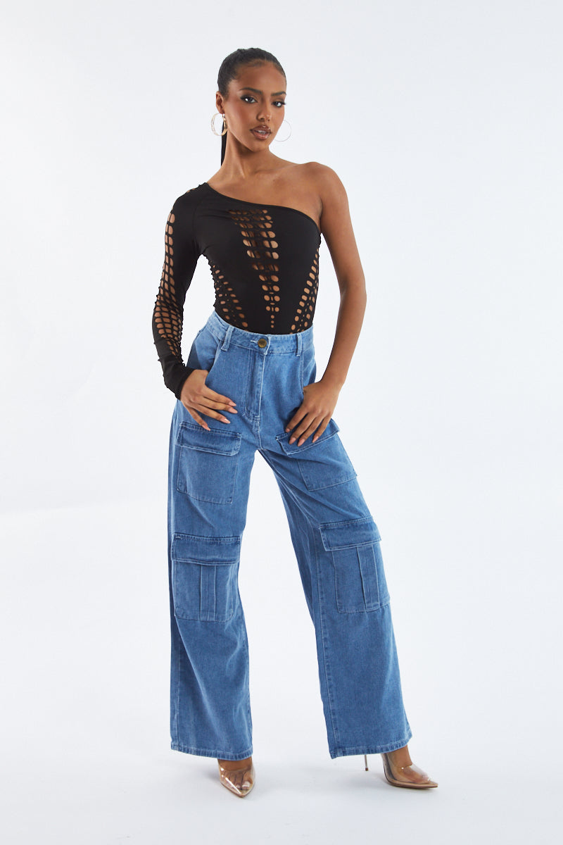 Light Blue Cargo Pocket Straight Leg Jeans - Mylah