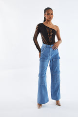 Light Blue Cargo Pocket Straight Leg Jeans - Mylah