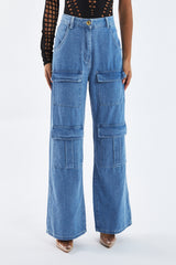 Light Blue Cargo Pocket Straight Leg Jeans - Mylah