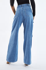 Light Blue Cargo Pocket Straight Leg Jeans - Mylah