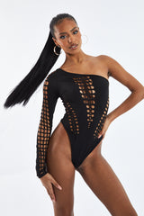 Black Cutout One shoulder Bodysuit - Elia
