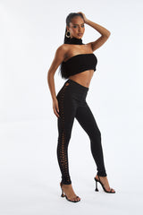 Black Knit Choker Neck Cropped Top - Lia