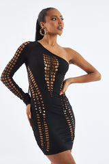 Black Cutout One Sleeve Mini Dress - Helen