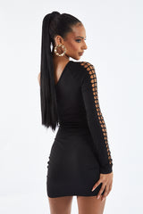 Black Cutout One Sleeve Mini Dress - Helen