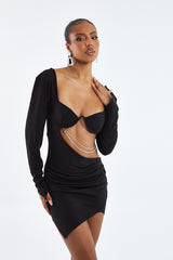 Black Cutout Diamante Detail Mini Dress - Zoya