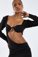 Black Cutout Diamante Detail Mini Dress - Zoya