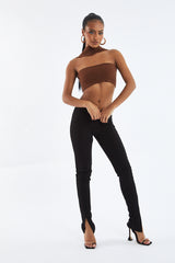 Brown Knit Choker Neck Cropped Top - Lia