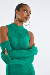 Green Knitted Cold Shoulder Mini Dress - Ash
